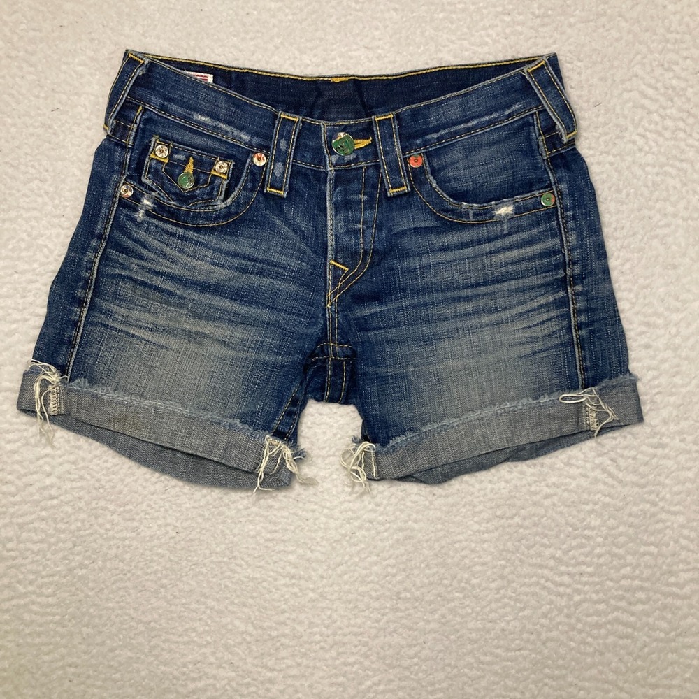 Vtg True Religion USA Made Jayde Shorts Womens Sz 24 (Fit 28) Embroider Y2K RARE - Picture 2 of 14